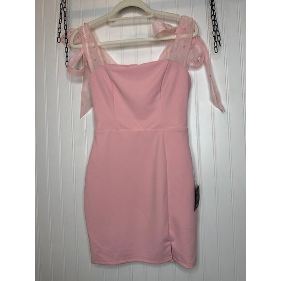 NWT Lulus Beaming Perfection Pink Pearl Organza Tie-Strap Mini Dress Party Sz S - Picture 2 of 7